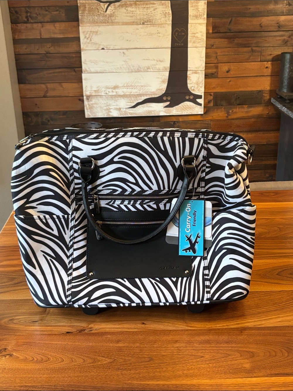 NWT Calpak Rolling Tote 21” Zanny Black White Zebra Rolling Travel Laptop Tote